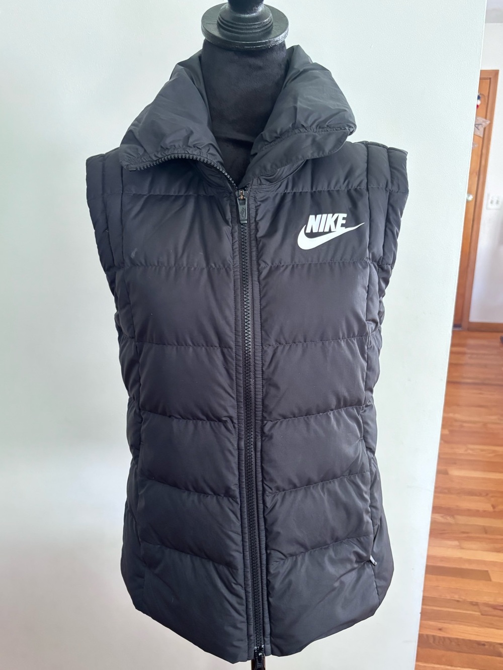 Nike Women's Black Quilted Puffer Vest with White Logo